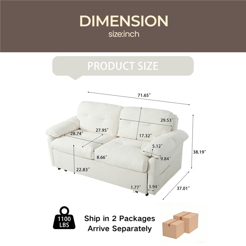 Convertible Pull-Out Queen Sleeper Sofa, 3-In-1 Sofa Bed With Side Storage & 8 Silent Casters, Thick Padded Chenille Loveseat For Living Room, Bedroom, Apartment