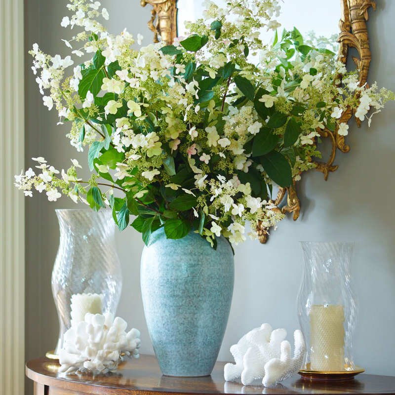Aqua Blue Handcrafted Ceramic Table Vase with Gold Rim