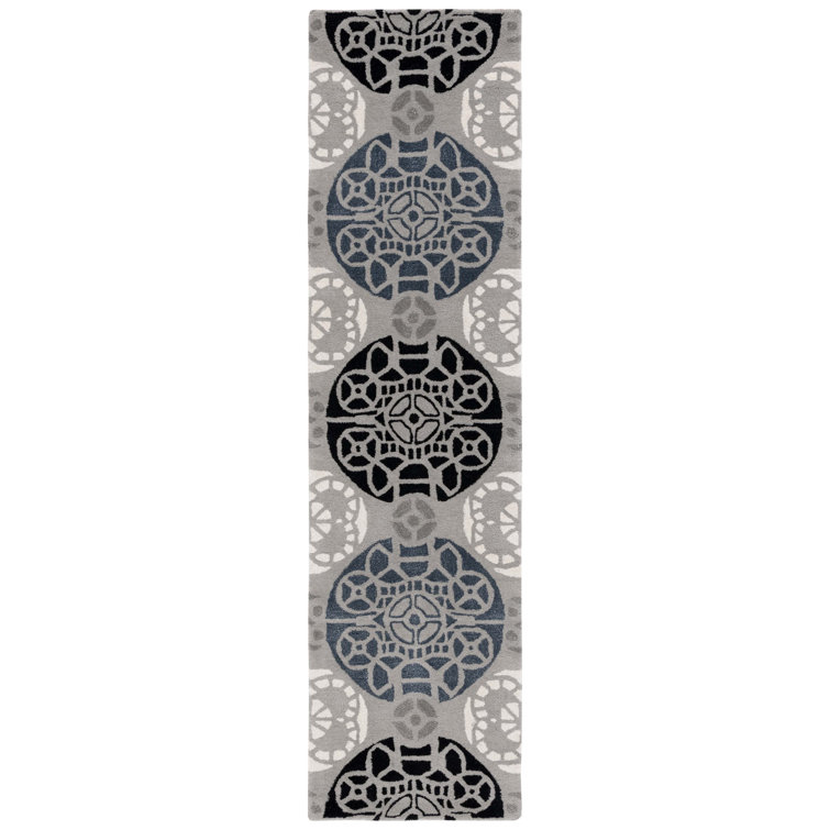 Eaton Wyndham Hand Tufted Wool/Viscose Damask Rug in Blue/Gray/Black