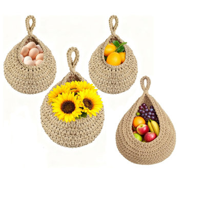 4 paniers de fruits suspendus pour la cuisine, panier mural Boho pour fruits et légumes, cintres en macramé pour plantes d'intérieur, paniers de rangement pour la cuisine, décoration murale