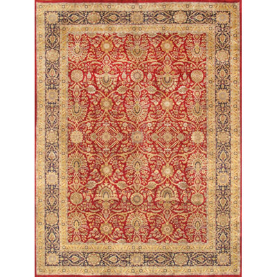 Baku Oriental Hand-Knotted Wool Red/Camel/Navy Area Rug