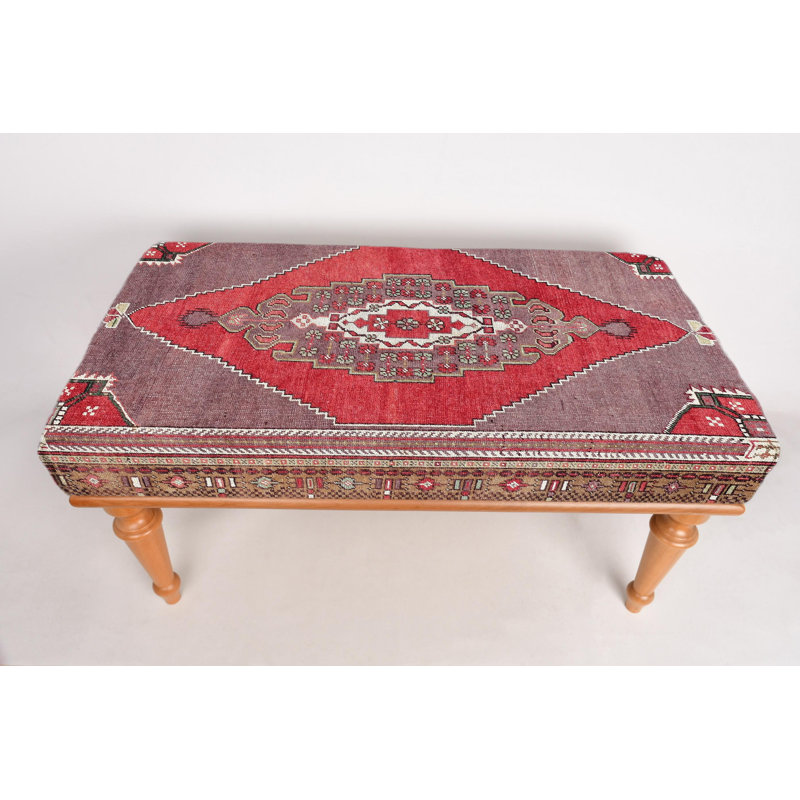 Cotton Upholstered Bench, Brown, 45cm H x 120cm W x 45cm D