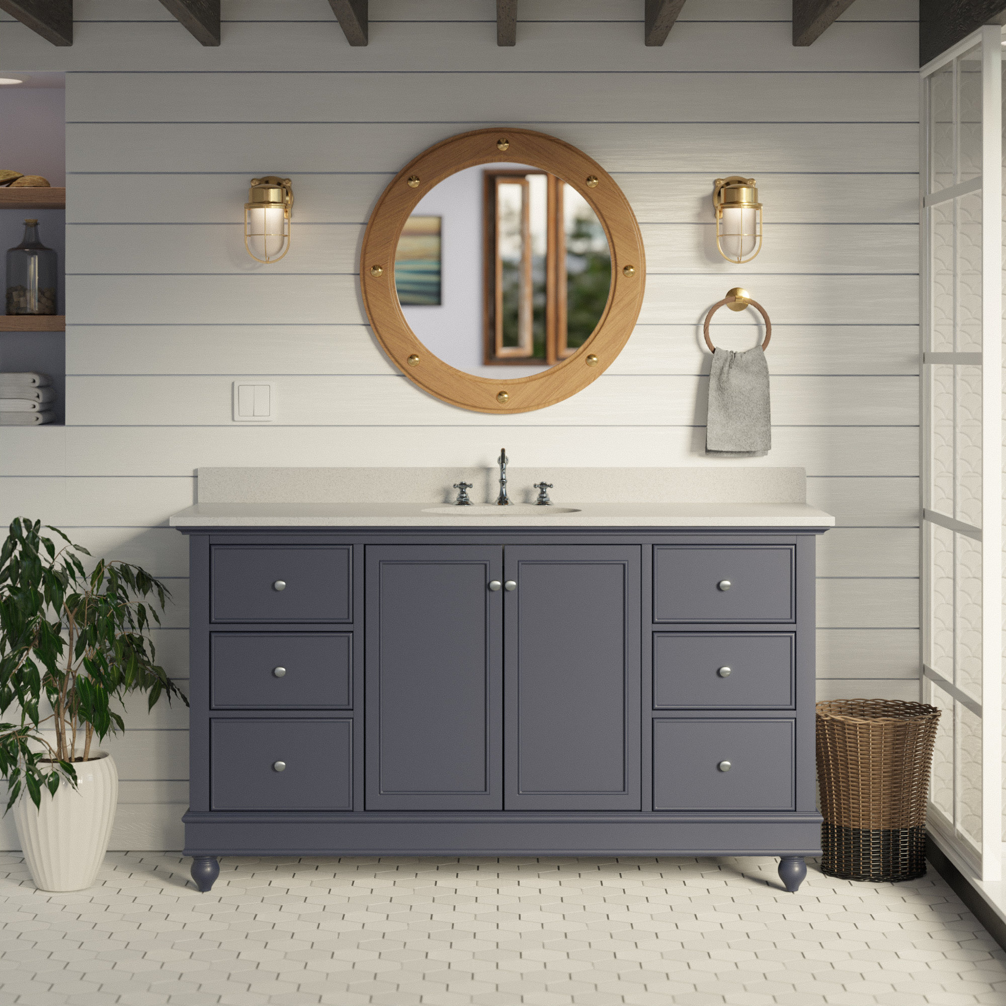 Ferdinand 60'' Single Bathroom Vanity, Quartz, Marine Gray
