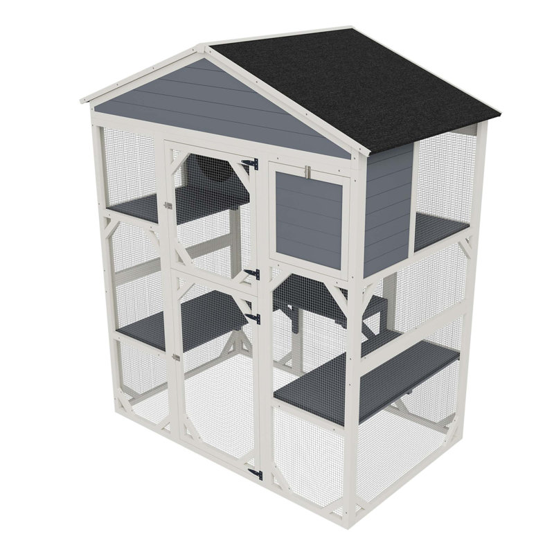 Outstanding Wooden Outdoor Cat House with Multiple Features for Pets