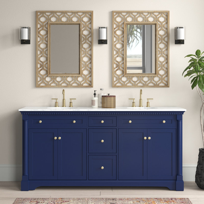 72'' Double Bathroom Vanity with Marble Top, Blue