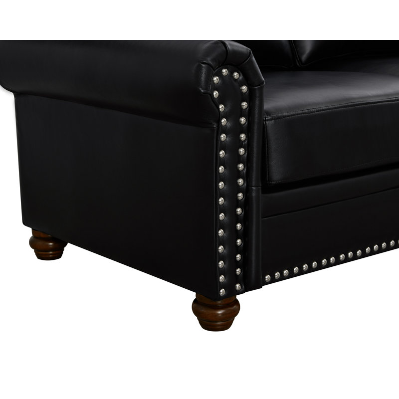 Chaise de salon simple avec pieds en bois et similicuir, Navy Blue