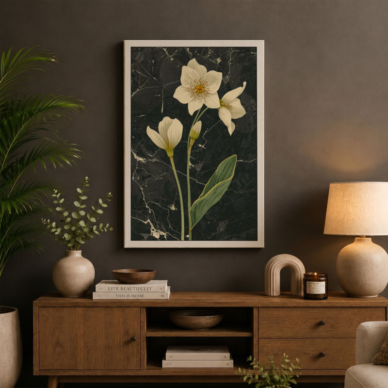 Daffodils on Stone Botanical - Wrapped Canvas, 18x12 - 45.7 x 30.5 cm, Ochre Border