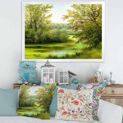 " Green Pond With Spring Trees " Painting Print