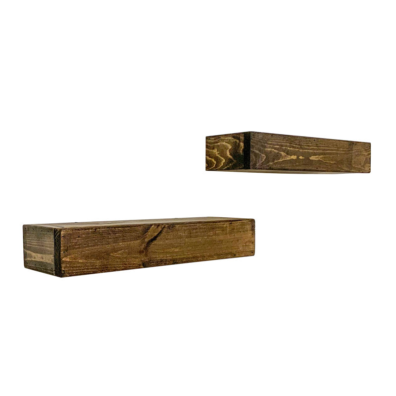 2 Piece Pine Floating Shelf, Dark Brown, 3.75" H x 18" W x 6" D