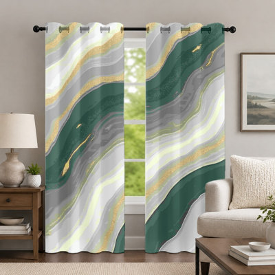 2 pièces de rideaux à motif de marbre, rideau de style abstrait, rideaux à oeillets de luxe à imprimé de texture fluide de lumière moderne, habillage de fenêtre pour décoration de salon de chambre à coucher