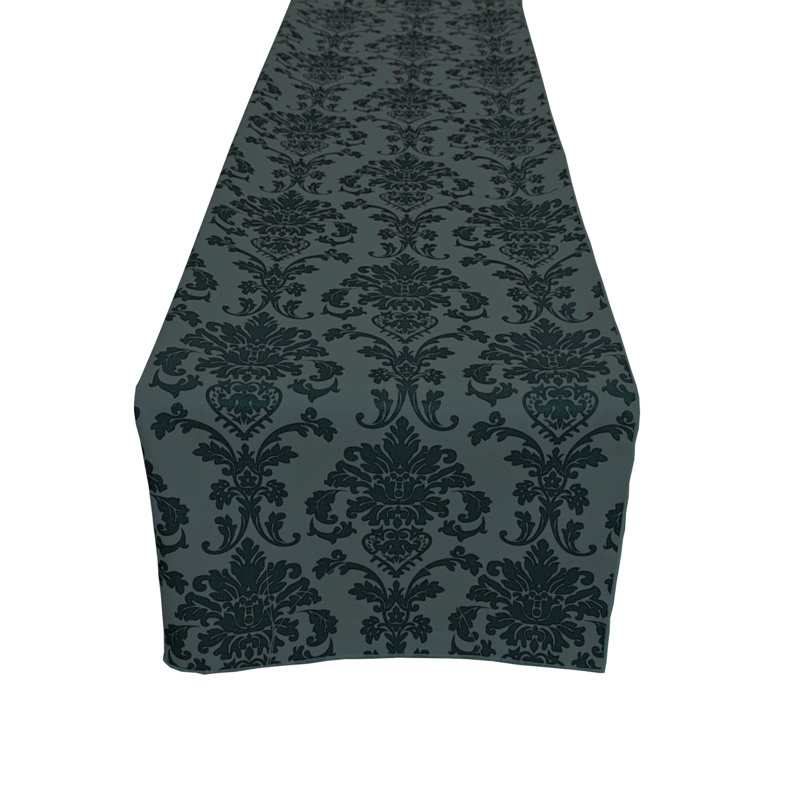 Poplin Damask Table Runner, 120" L x 12" W, Hunter Green