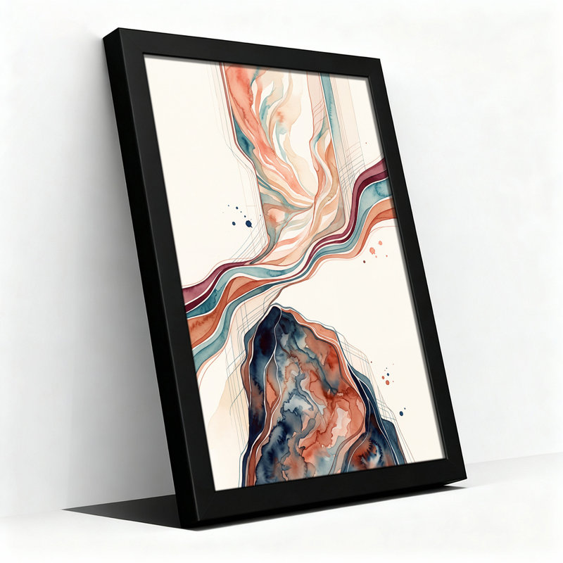 Art abstrait sur toile, rubans aquarelles abstraites en sarcelle et terre cuite, H 30 po x l 20 po