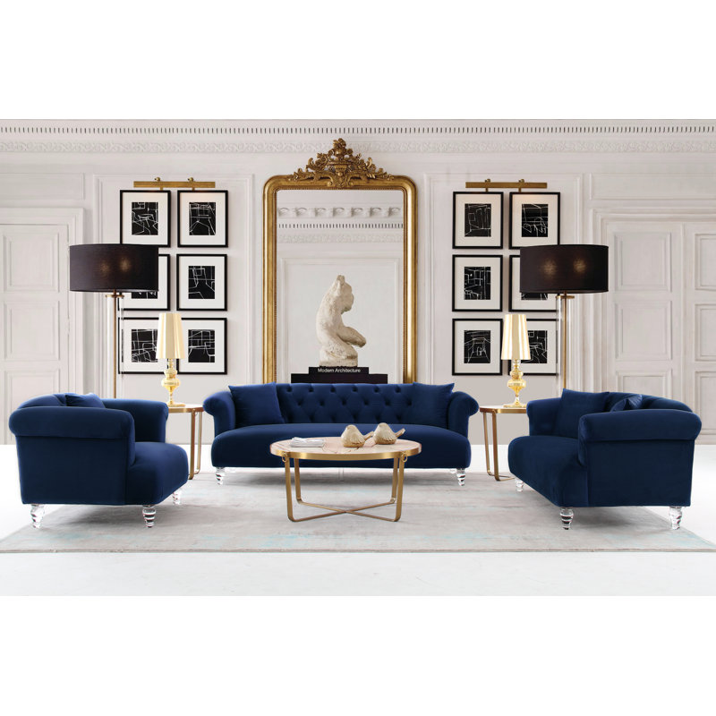 Kingsville 88.49'' Velvet Sofa, Blue
