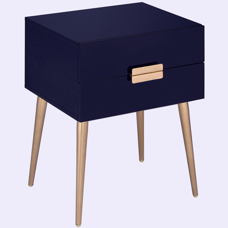 Gold Side Table With 2 Drawer, Light Yellow