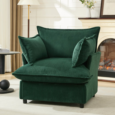 Upholstered Oversized Accent Chair, Comfortable Single Sofa Chair with Pillows, Deep Seat Reading Armchair by Mercer41