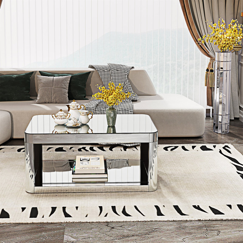 Mirror Coffee Table with Glass Top