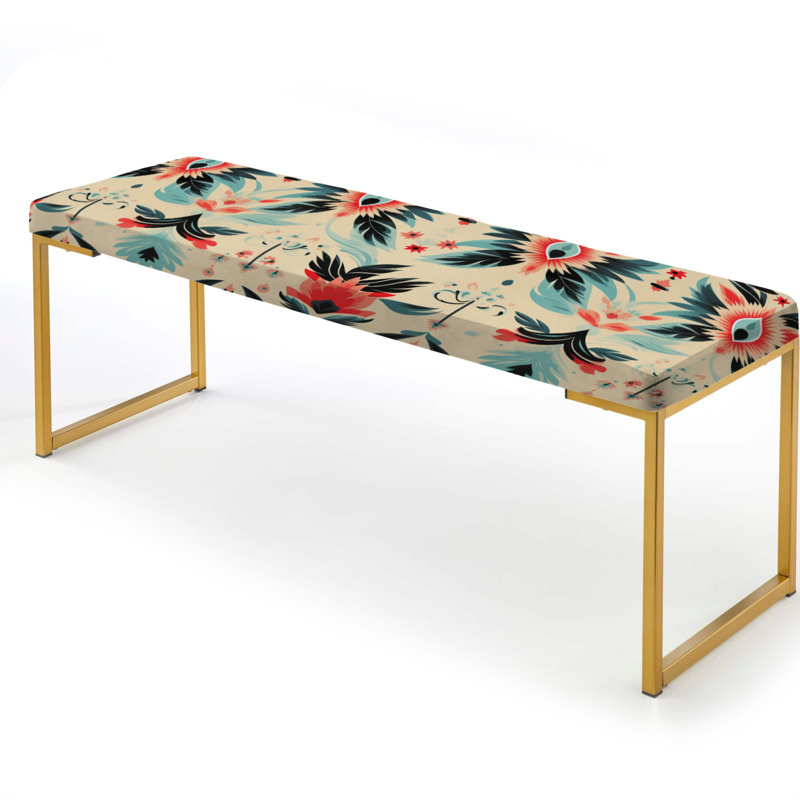 Corail et noir Ikat Nostalgia - banc rembourré or Ikat