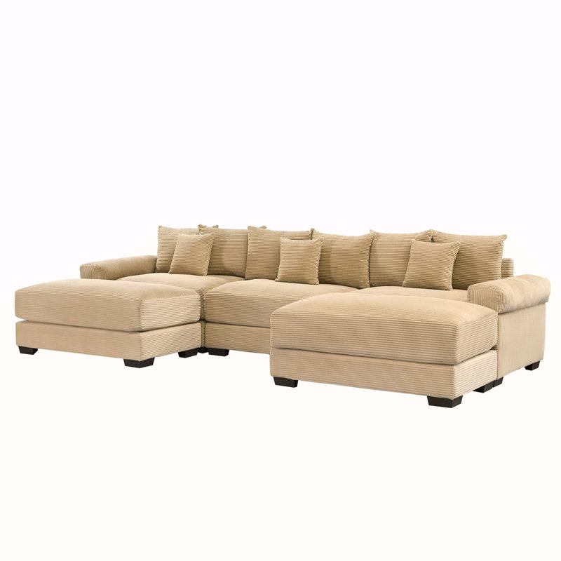 Canapé modulaire surdimensionné 130 po Cloud, H 34 po x l 129 po x P 33 po, Velours côtelé chameau