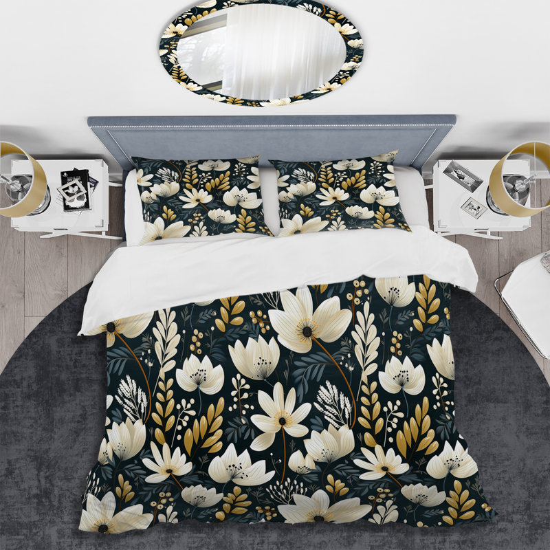 Ensemble de housse de couette monochrome Botanics II, Housse de couette simple + 1 taie décorative stan