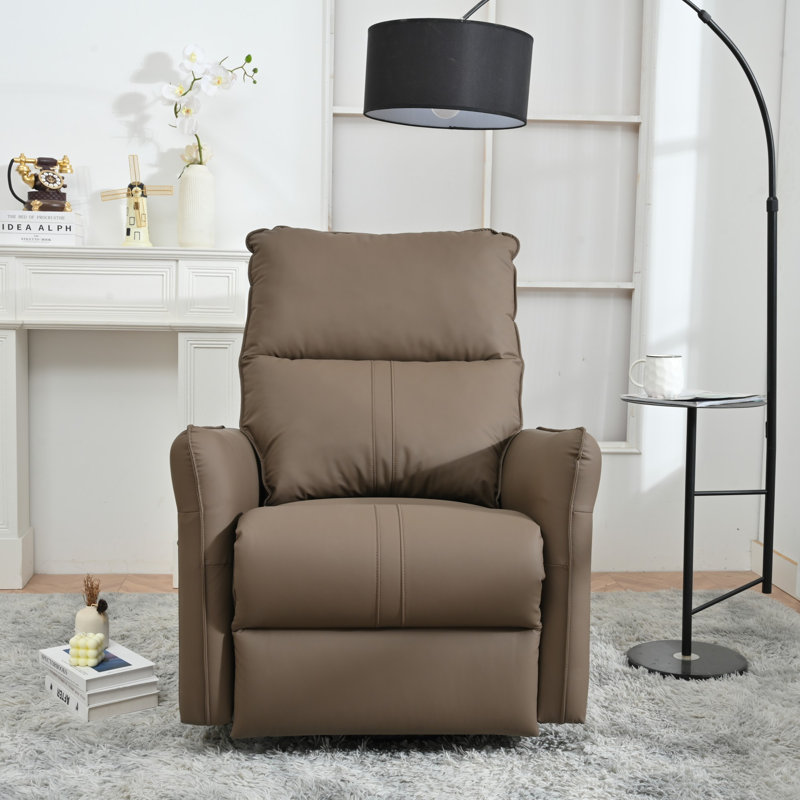 Ijahnae Faux Leather Swivel Power Recliner, Power - Push Button Incorrect, Blue/Gray