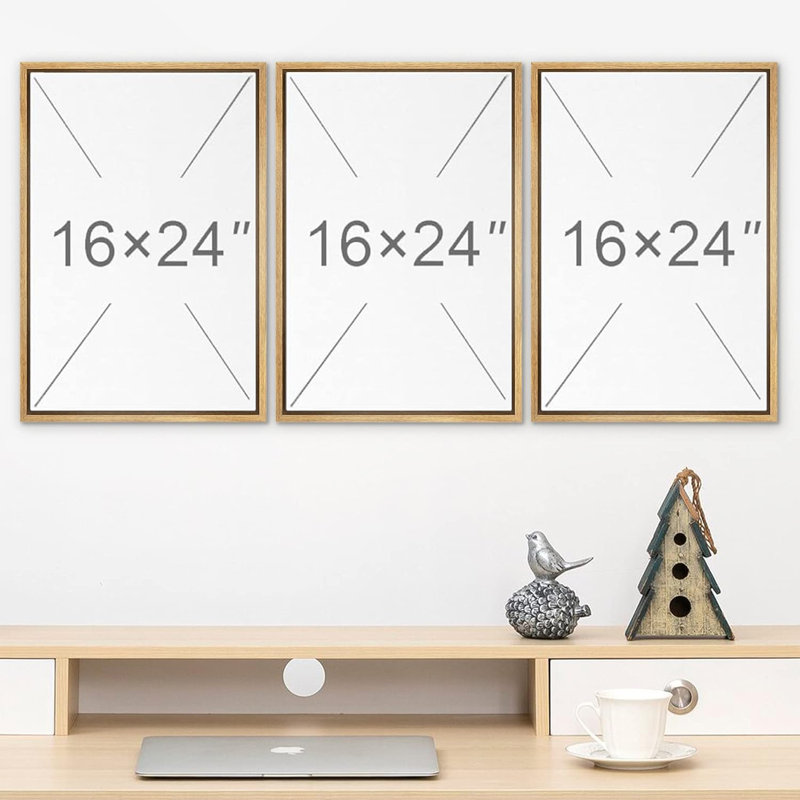 Natural Framed Geometric Abstract Canvas Wall Art Set