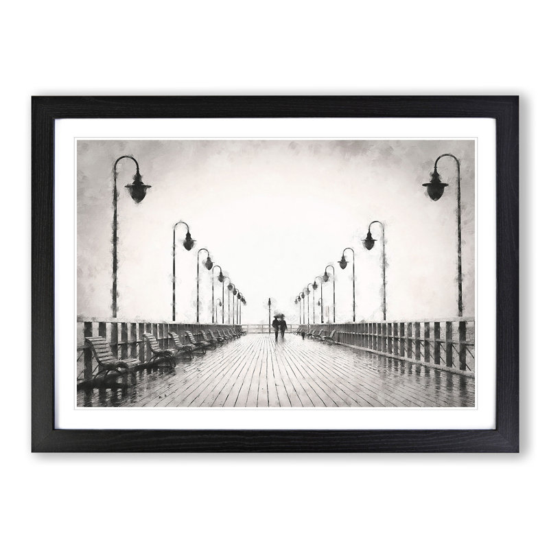 Couple upon the Pier - Picture Frame Graphic Art Print, 62cm H x 87cm W x 2cm D, Black Framed