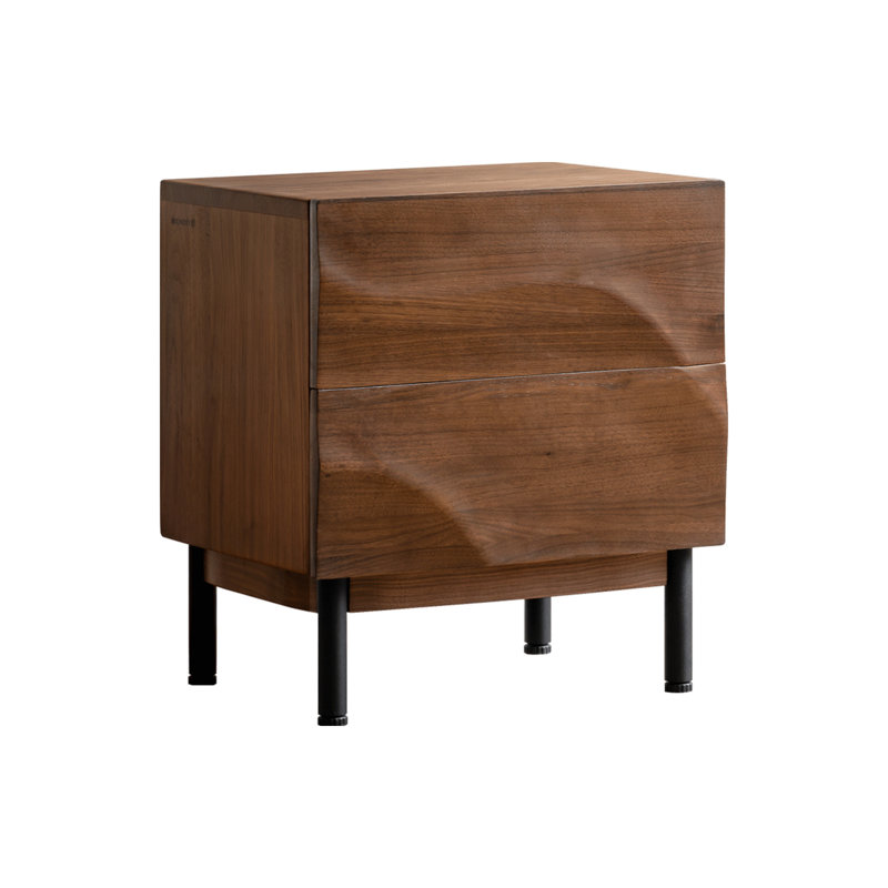 Petite et étroite table de chevet en noyer noir 19,76 po avec 2 tiroirs