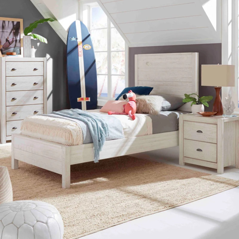 Montauk Solid Wood Panel Bed, Full, Rustic Off-White