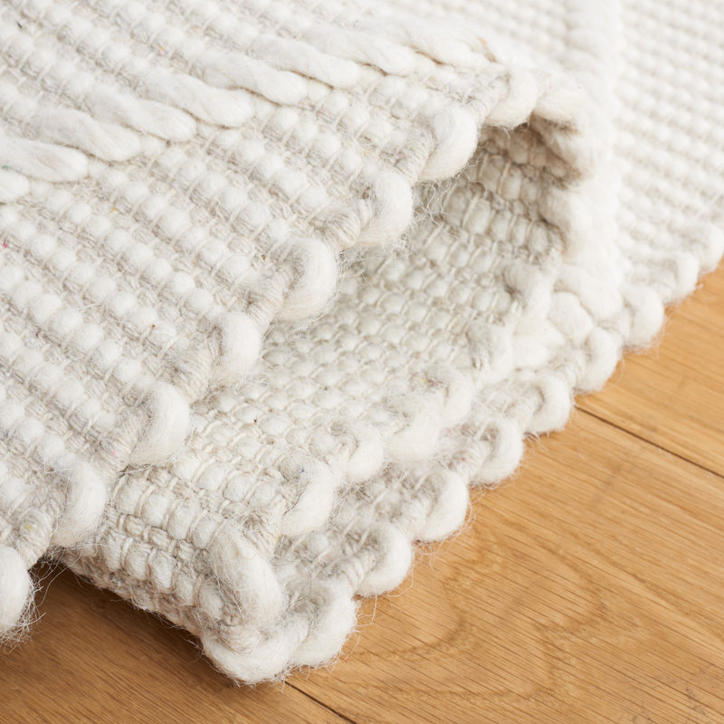 Tapis géométrique en laine / coton tissé à la main jacques ivoire, Rectangle 8 pi x 10 pi