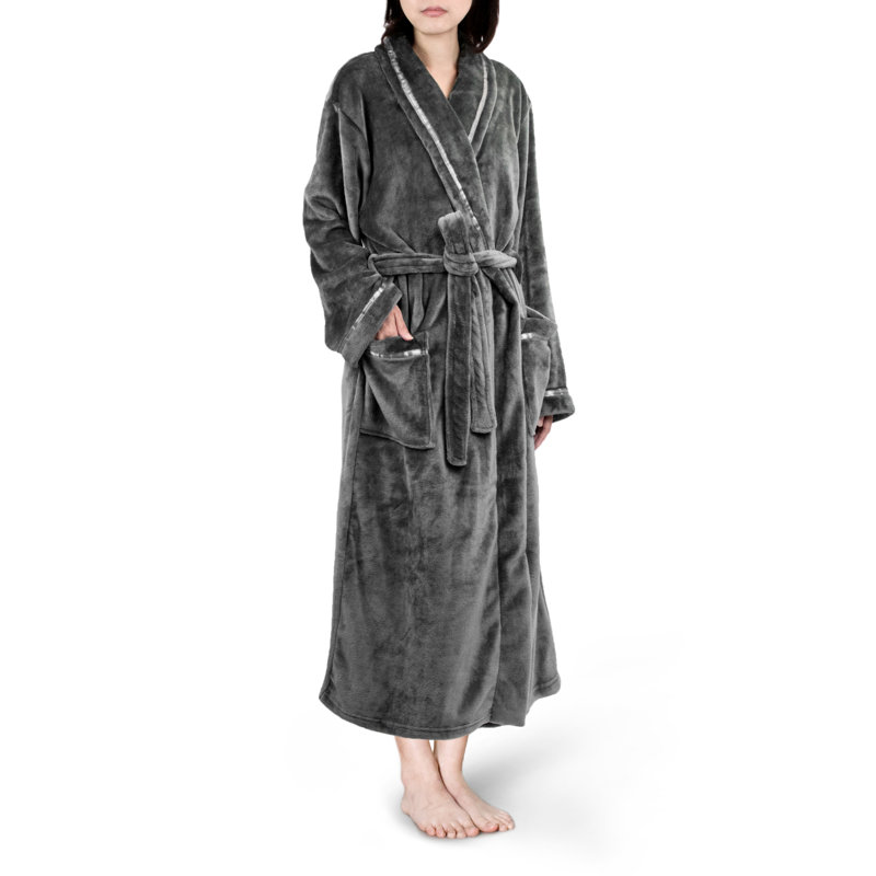 Peignoir mi-mollet en molleton avec poches, G / TG, Gris