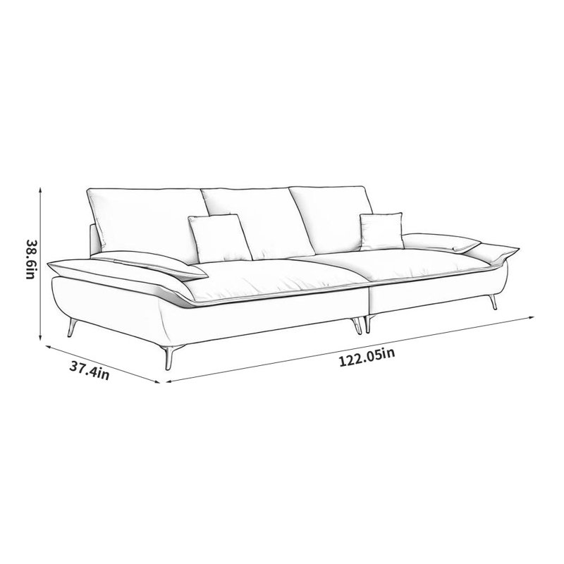 Canapé de loisirs moderne en tissu simple, H 38,6 po x l 122,05 po x P 37,4 po , 4, Blanc cassé / blanc