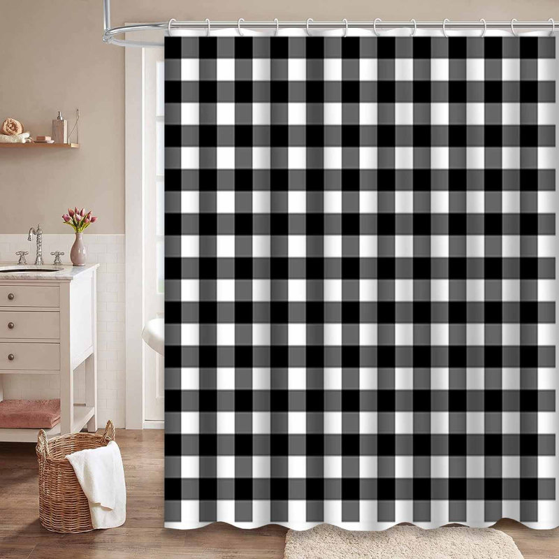 Rideau de douche noir avec 12 crochets, L 72 po x l 84 po