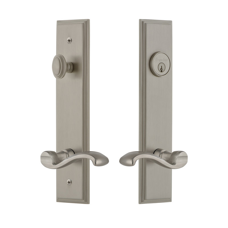 Carré Complete Entry Lever Set with Deadbolt, Satin Nickel, 2.375", Right
