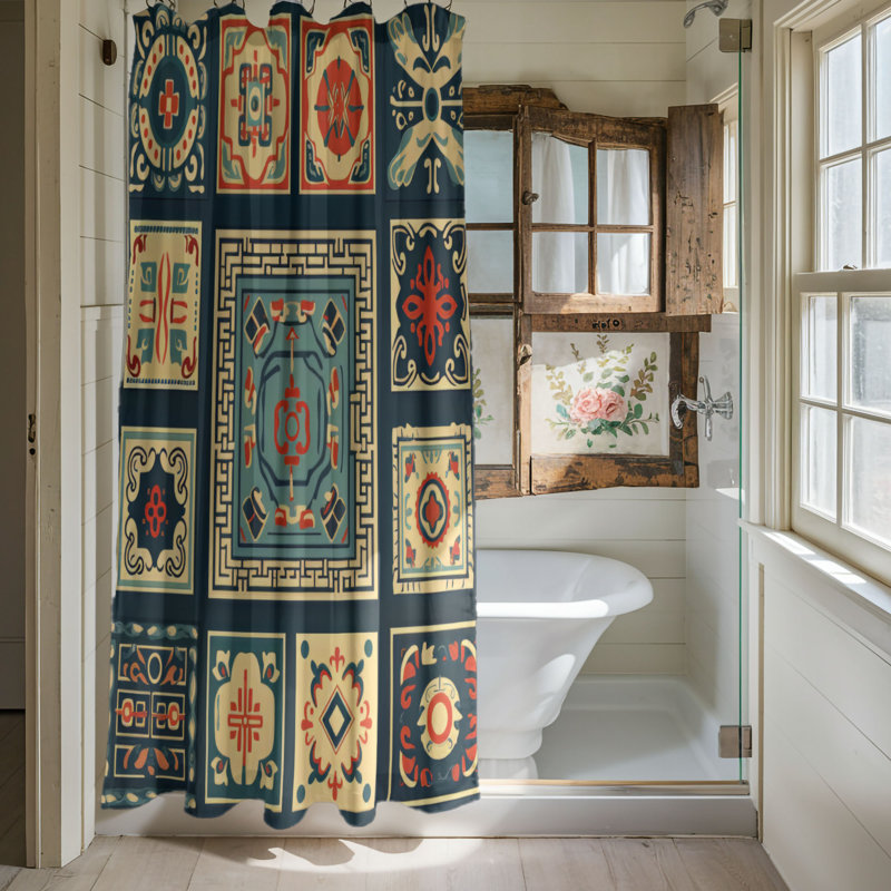 Folkloric Textiles - Rideau de douche Premium, H 74 po x l 71 po