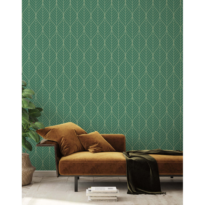 Cima Geometric Tropical Wallpaper, Dark green