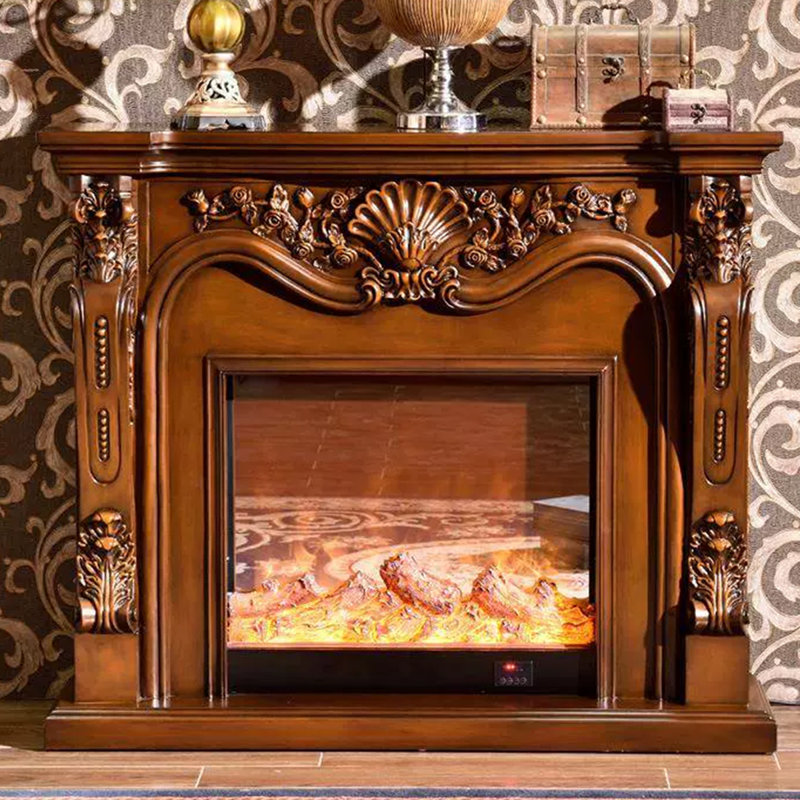 Solid Wood Electric Fireplace, Brown