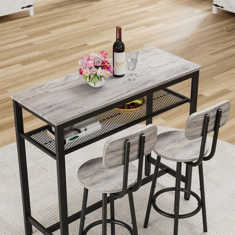 Ensemble de table et chaises de bar, Gris, Noir, Gris