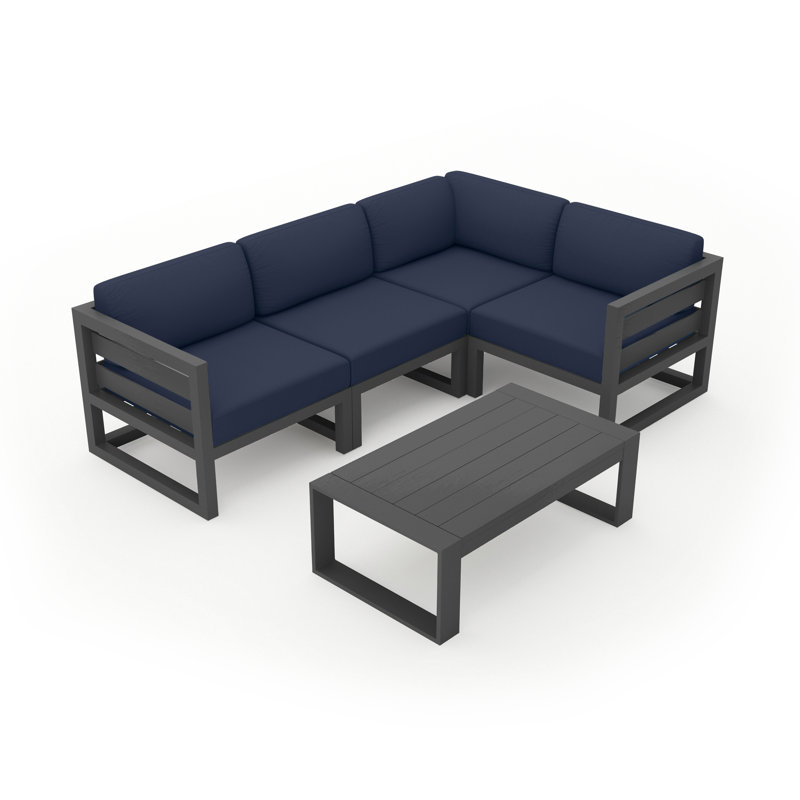 Avion 5 Piece Sectional Set - Black, Spectrum Indigo Sunbrella®, Slate