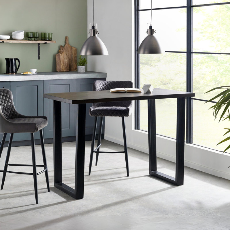 Armor Oak Solid Wood Top Metal Base Dining Table, Light Grey
