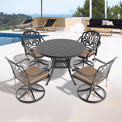 -piece cast aluminum set - 39.37" round table & 4 swivel chairs, premium outdoor design in black frame