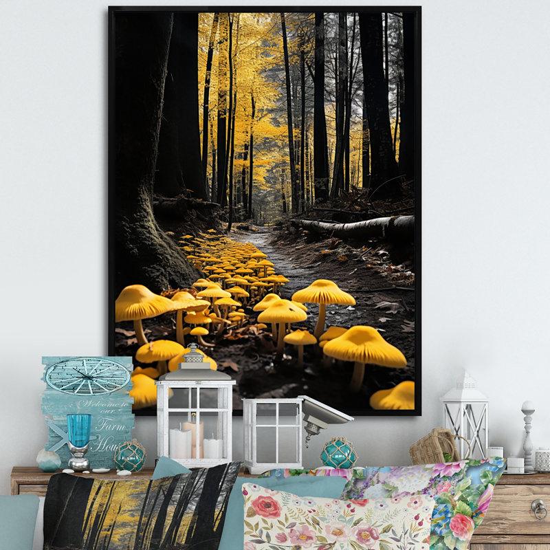 Décoration murale jaune et noir forêt I - Paysage et nature, H 20 po x l 12 po x P 1 po, Cadre flottant noir