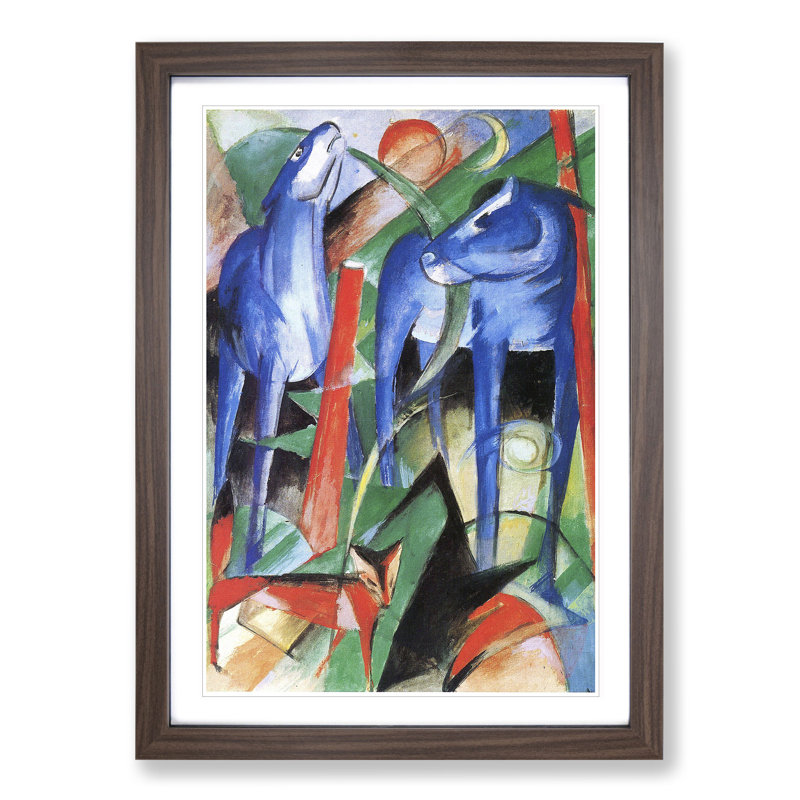 Two Blue Horses Vol.2 by Franz Marc - Picture Frame Painting, 48cm H x 36cm W x 2cm D, Walnut Framed
