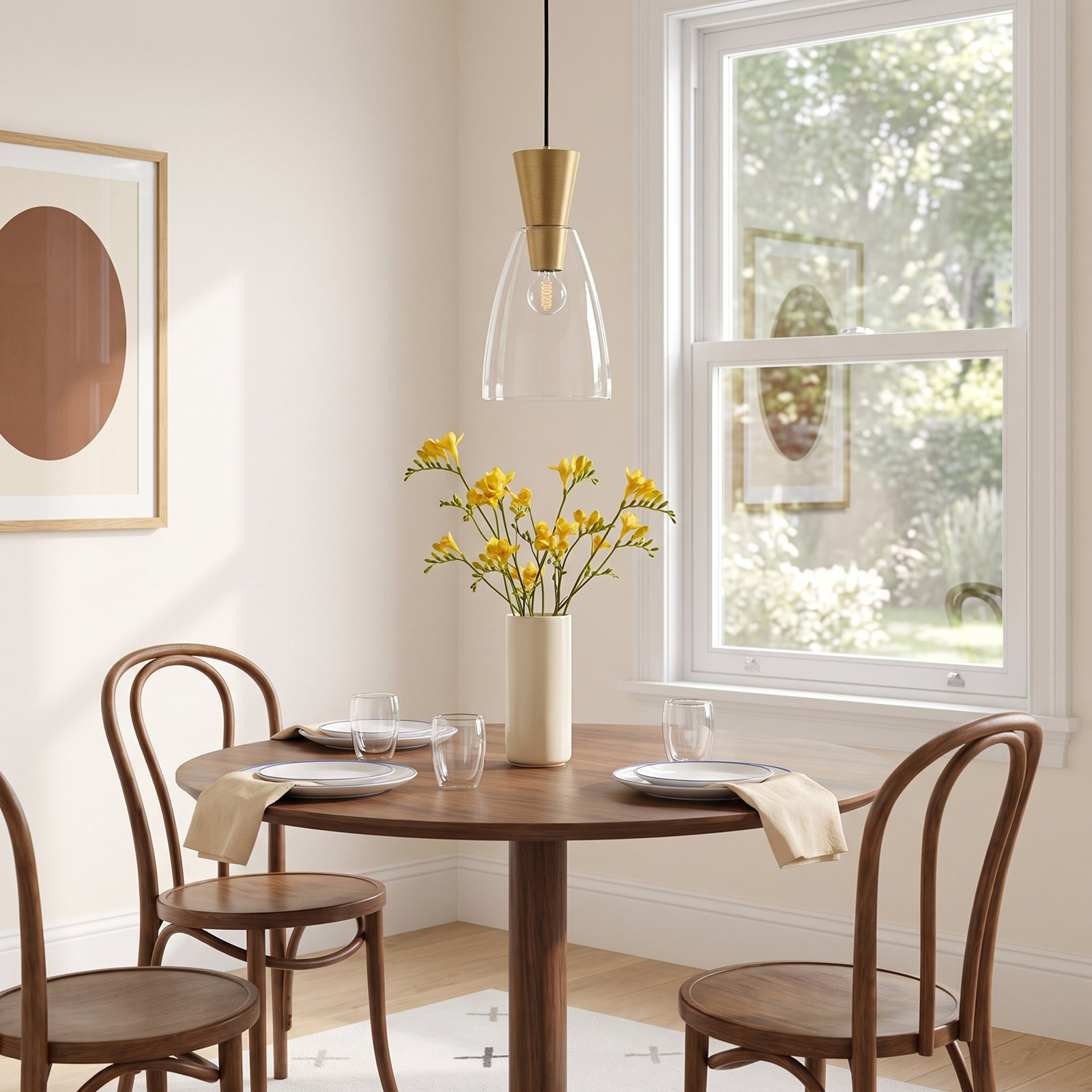 Moxie Single Light Glass Dimmable Pendant, Brushed Gold