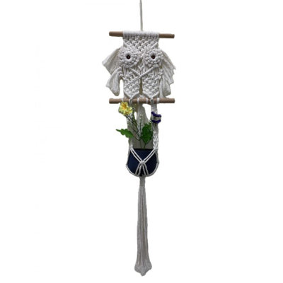 Owl On A Perch Hanging Macrame Planter
