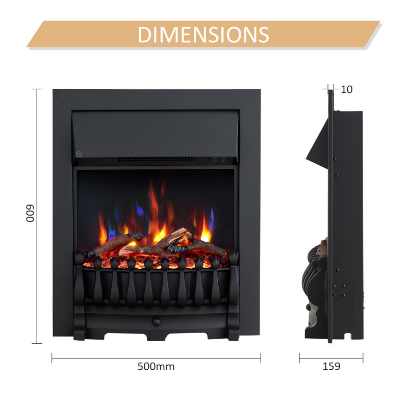 FLAMEKO Verona Electric Fireplace Insert, Logs and Black Chips Included 2kW Heater, Blenheim Fret, Remote, Chrome