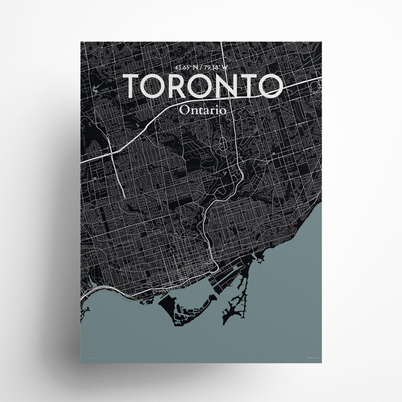 Toronto City Map In Midnight - No Frame Print, 24cm H x 18cm W x 0.05cm D
