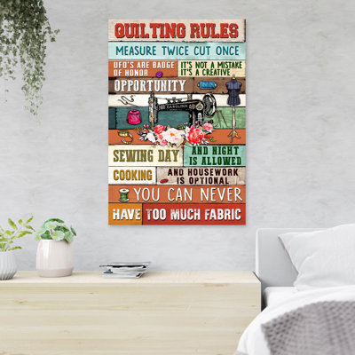 Sewing Machine And Flowers - Quilting Rules - 1 Piece Rectangle Graphic Art Print On Wrapped Canvas