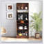 Buffet de cuisine avec 2 portes coulissantes rayées, comptoir autoportant pour un rangement polyvalent et une esthétique moderne