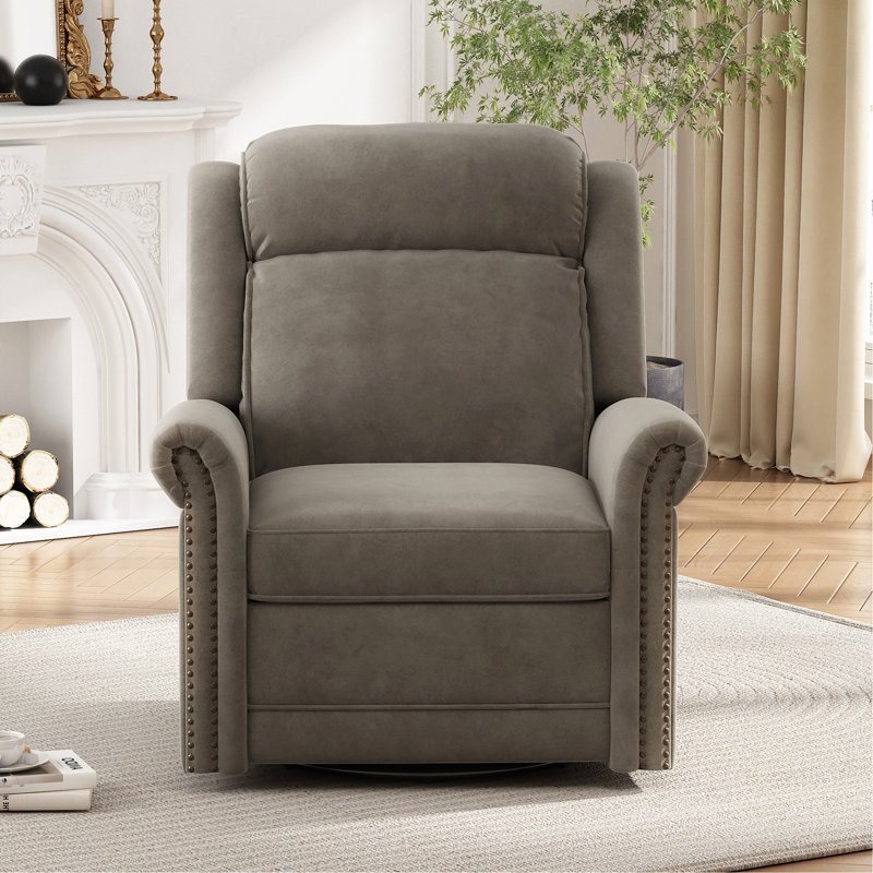 Fauteuil à bascule pivotant à 360 ° avec fauteuil berçant manuel inclinable manuel et inclinable avec dossier réglable pour le salon, brun clair
