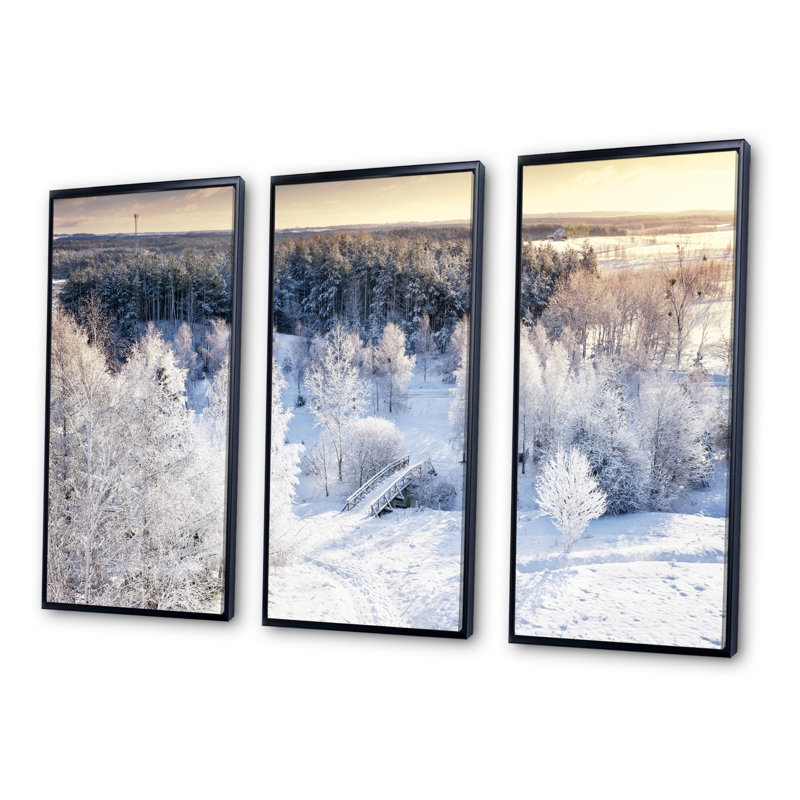 «Beautiful Winter Panorama - Landscape», ensemble de 3 toiles encadrées, H 28 po x l 36 po x P 1 po, Noir